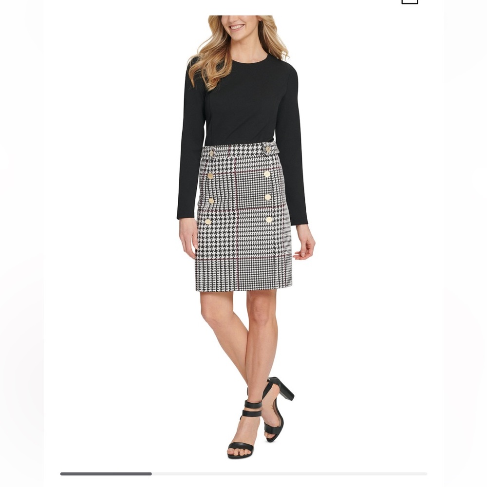 Calvin Klein long sleeve dress houndstooth black and white Sz 10 or 12